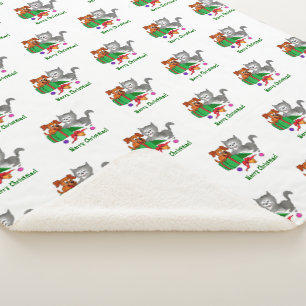 Frohe Weihnachten mit Katze und Welpe Sherpadecke