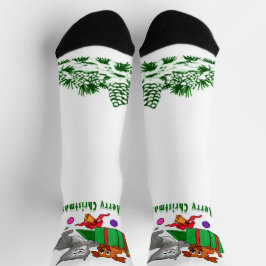 Frohe Weihnachten mit Katze und Welpe Socken