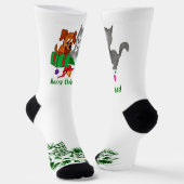 Frohe Weihnachten mit Katze und Welpe Socken (Gewinkelt)