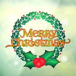 Frohe Weihnachten mit Kraut und Schneeflocken Fensteraufkleber