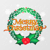 Frohe Weihnachten mit Kraut und Schneeflocken Fensteraufkleber (Blatt)