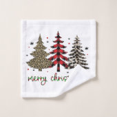 Frohe Weihnachten mit Leoparden und kariert gedruc Badhandtuch Set (Waschlappen)