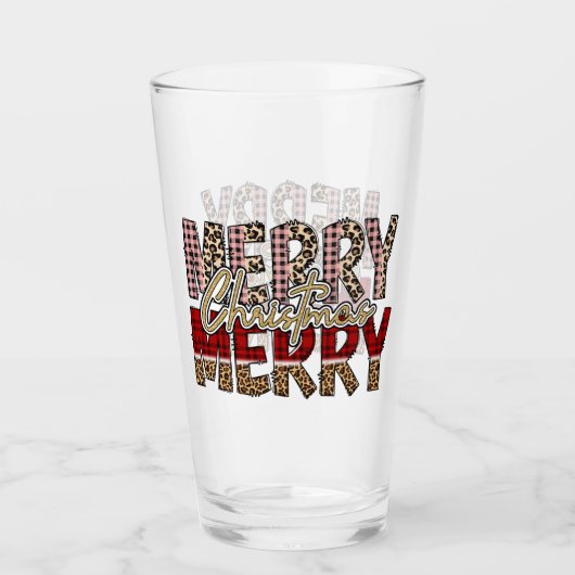 Frohe Weihnachten mit Leoparden und karierten Druc Glas (Vorderseite)