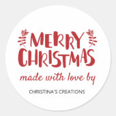 Frohe Weihnachten mit Liebe gemacht Runder Aufkleber (Vorderseite)