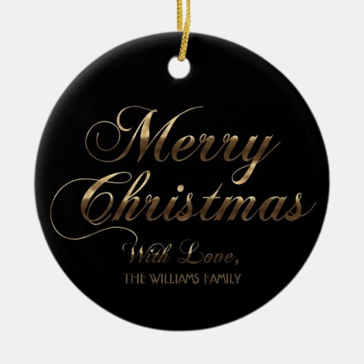 Frohe Weihnachten mit Liebe Name Schwarz und Gold Keramik Ornament (Vorne)