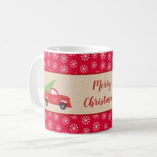Frohe Weihnachten mit LKW und Baum, Familienname Kaffeetasse (Vorderseite Links)