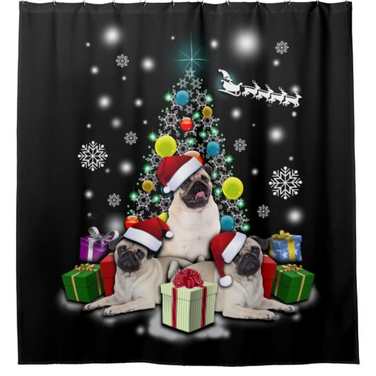 Frohe Weihnachten mit Mops-Hundetier Duschvorhang (Vorderseite)