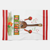 Frohe Weihnachten mit Musikinstrumenten Geschirrtuch (Horizontal)