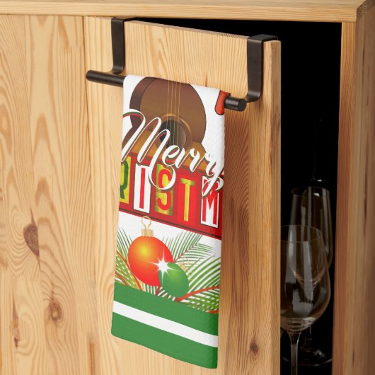 Frohe Weihnachten mit Musikinstrumenten Geschirrtuch (Drittel gefaltet)