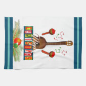 Frohe Weihnachten mit Musikinstrumenten Geschirrtuch (Horizontal)