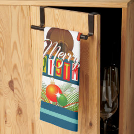 Frohe Weihnachten mit Musikinstrumenten Geschirrtuch