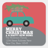 Frohe Weihnachten mit neuen Zuhause Address Moving Quadratischer Aufkleber (Vorderseite)