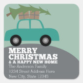 Frohe Weihnachten mit neuen Zuhause Address Moving Quadratischer Aufkleber (Vorderseite)