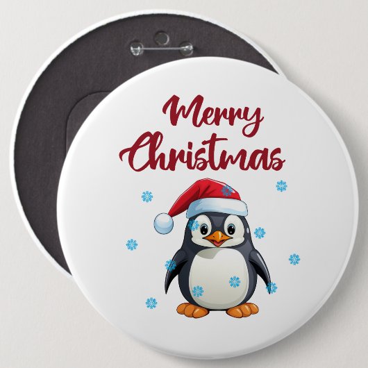 "Frohe Weihnachten" mit Niedlichem Pinguin Button (Vorne & Hinten)