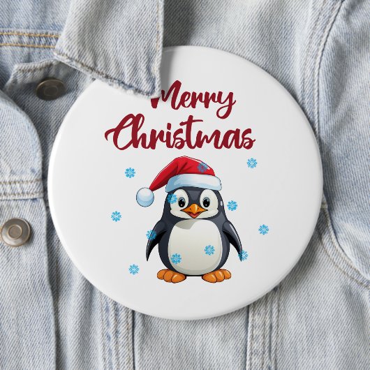 "Frohe Weihnachten" mit Niedlichem Pinguin Button (Beispiel)