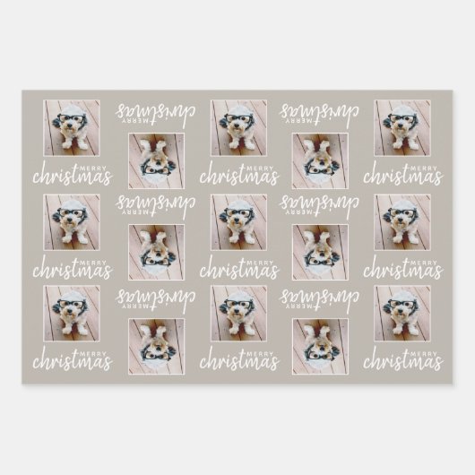 Frohe Weihnachten mit One Square Foto taupe Geschenkpapier Set (Vorderseite)