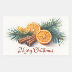 Frohe Weihnachten mit Orangen und Zimt Rechteckiger Aufkleber