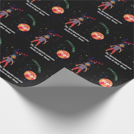 Frohe Weihnachten mit Pepper Dog im Weltraum Geschenkpapier (Ecke)