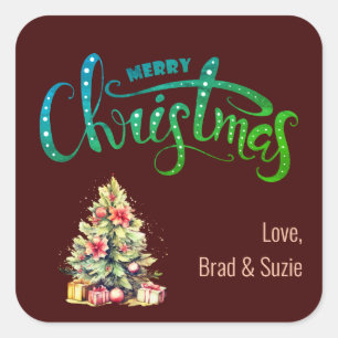 Frohe Weihnachten mit Personalisierter Aufkleberma Quadratischer Aufkleber