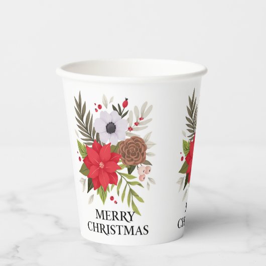 Frohe Weihnachten mit Poinsettia Paper Cups Pappbecher (Vorderseite)