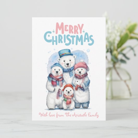 Frohe Weihnachten mit Polar Bears Urlaub Flat Card (Stehend Vorderseite)