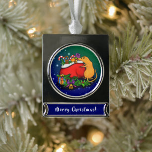 Frohe Weihnachten mit Rat Prince Banner-Ornament Silber
