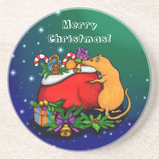 Frohe Weihnachten mit Rat Prince Getränkeuntersetzer (Vorne)