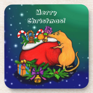 Frohe Weihnachten mit Rat Prince Getränkeuntersetzer