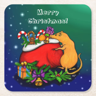 Frohe Weihnachten mit Rat Prince Rechteckiger Pappuntersetzer