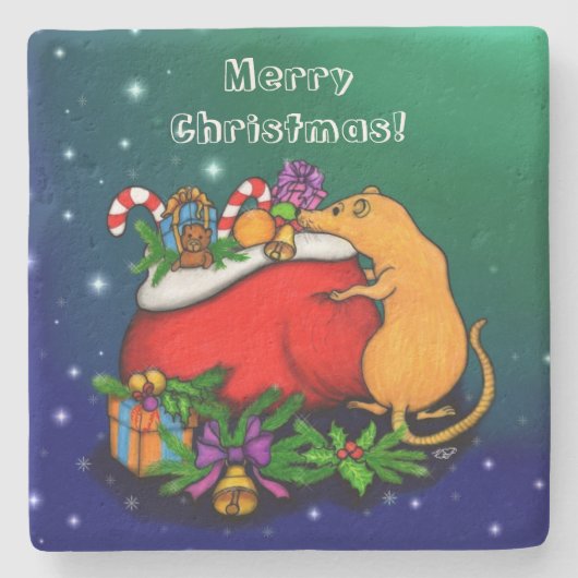 Frohe Weihnachten mit Rat Prince Steinuntersetzer (Vorderseite)