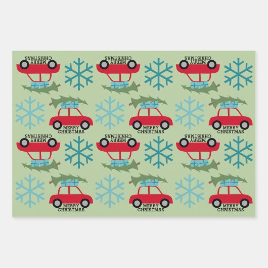 Frohe Weihnachten mit Retro Car Weihnachtsbaum Ges Geschenkpapier Set (Vorderseite 3)