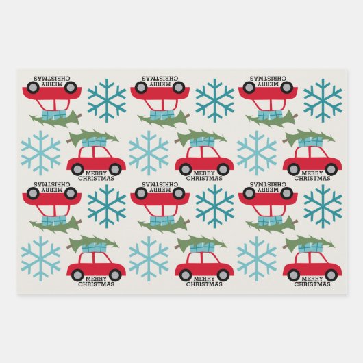 Frohe Weihnachten mit Retro Car Weihnachtsbaum Ges Geschenkpapier Set (Vorderseite)