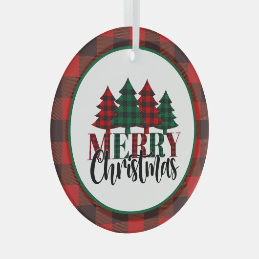 Frohe Weihnachten mit Rot, Grün und Schwarz Karier Ornament Aus Glas (Vorderseite Rechts)