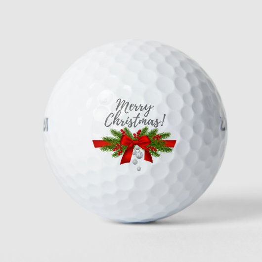 Frohe Weihnachten mit rotem Band Geschenk Golfer Golfball (Vorderseite)