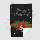 Frohe Weihnachten mit rotem Band Geschenk Golfer Golfhandtuch (Insitu)