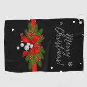 Frohe Weihnachten mit rotem Band Geschenk Golfer Golfhandtuch (Horizontal)