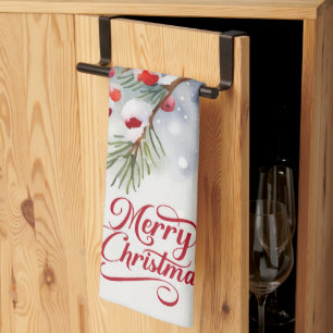 Frohe Weihnachten mit roten Beeren Küchenhandtuch Geschirrtuch