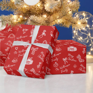 Frohe Weihnachten mit roter Handzeichnung und indi Geschenkpapier
