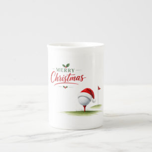 Frohe Weihnachten mit Santa Hut Golf Porzellantasse