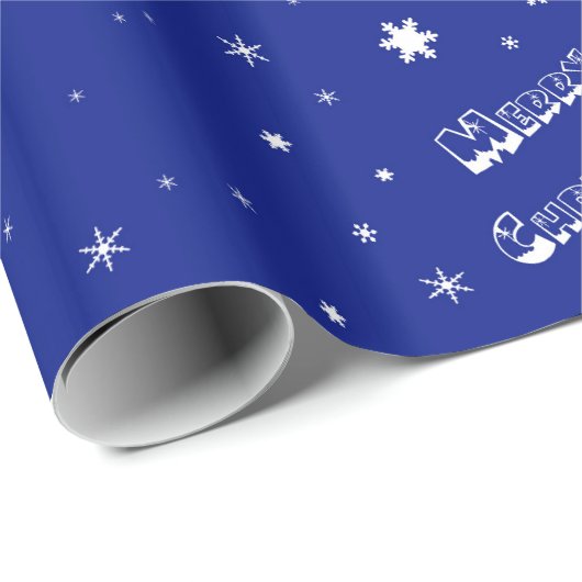 Frohe Weihnachten mit Schneeflocken auf Blue Gift  Geschenkpapier (Rolleneckpunkt)