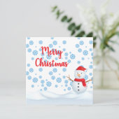 Frohe Weihnachten mit Schneeflocken, Schneemann mi Einladung (Stehend Vorderseite)