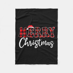 Frohe Weihnachten mit Schwarz und Rot Karierten Fa Fleecedecke