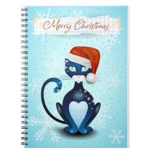 Frohe Weihnachten mit schwarzer Katze mit Santa's Notizblock