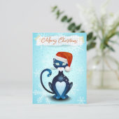 Frohe Weihnachten mit schwarzer Katze mit Santa's Postkarte (Stehend Vorderseite)
