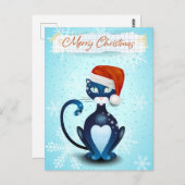 Frohe Weihnachten mit schwarzer Katze mit Santa's Postkarte (Vorne/Hinten)
