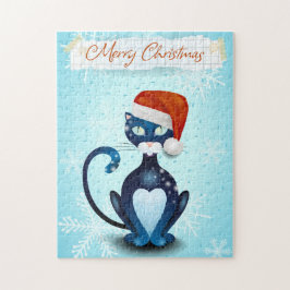Frohe Weihnachten mit schwarzer Katze mit Santa's  Puzzle