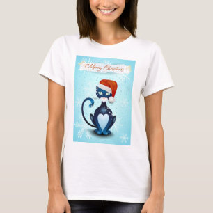 Frohe Weihnachten mit schwarzer Katze mit Santa's T-Shirt