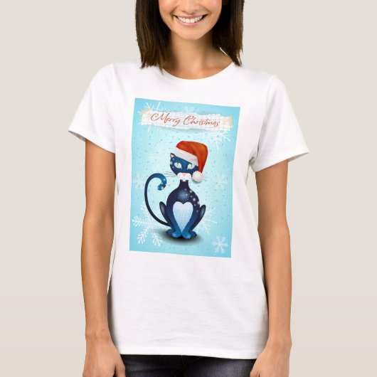 Frohe Weihnachten mit schwarzer Katze mit Santa's T-Shirt (Vorderseite)