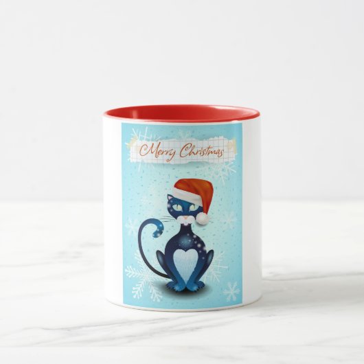 Frohe Weihnachten mit schwarzer Katze mit Santa's  Tasse (Zentrum)