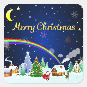 Frohe Weihnachten mit sichelförmigem Mond Quadratischer Aufkleber